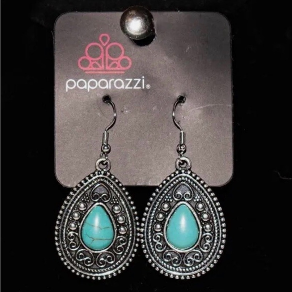 Paparazzi Silver and Turquoise Earrings! - Picture 2 of 2